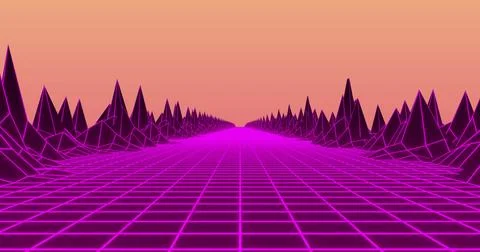 Image of digital mountains on orange background Stock Illustration