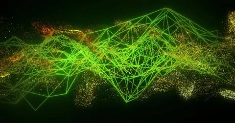 Image of digital network of connections over gold specks of light on black Stock Photos