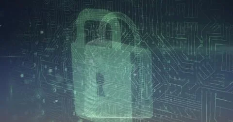 Image of digital padlock and data processing Foto stock