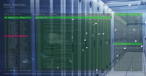 Image of digital padlock and data processing over computer servers Stock Photos