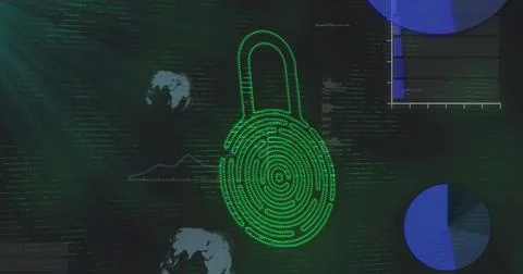 Image of digital padlock and data in digital space 스톡 사진