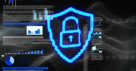 Image of digital padlock and data processing Stock Photos