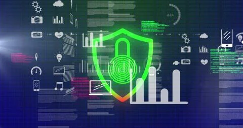 Image of digital padlock and data processing Stock Photos