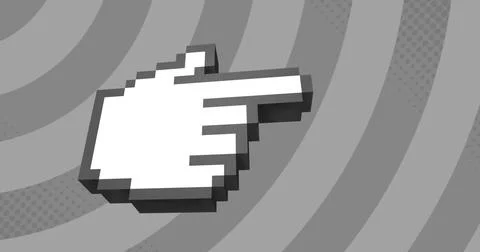 Image of digital pixelated finger pointing right over rotating grey stripes Illustrazione stock