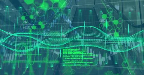 Image of digital programming language with graphical hexagonal shaped and moving Stock Illustration