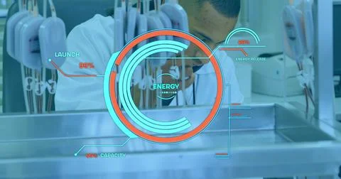 Image of digital scan scope over scientist in laboratory Foto stock