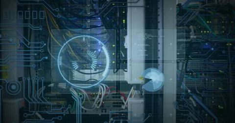 Image of digital scope over server room Stock Photos