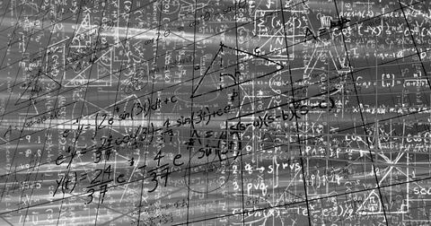 Image of digital screen with data and math formulas on grey background 库存插图