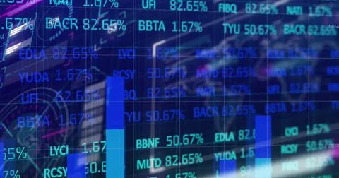 Image of digital screen with financial data and graphs Ilustración de archivo