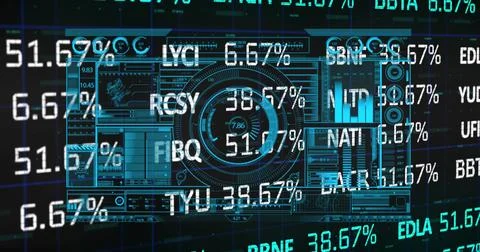Image of digital screen with financial data and graphs Stock Illustration