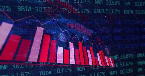 Image of digital screen with financial data and graphs イラスト素材