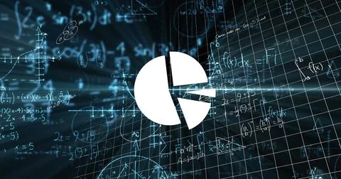 Image of digital screen with scientific data, graphs and math formulas on black Foto stock