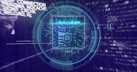 Image of digital security concept with futuristic lock icon and data flow Stock Illustration