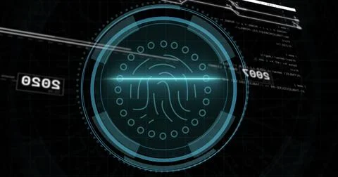 Image of digital shield in circle on black background with data processing in Stock Photos