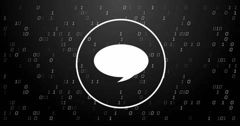 Image of digital speech bubble icon, binary coding and data processing Stock Photos
