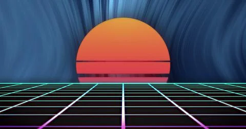 Image of digital sun over blue shapes Stock Illustration