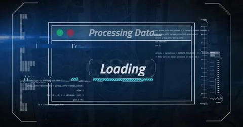 Image of digital text and data processing over screen on black background Stockillustratie