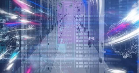 Image of digital waves, network of connections and data processing against Stock Illustration