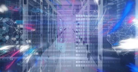 Image of digital waves, network of connections and data processing against 스톡 일러스트
