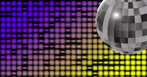 Image of disco ball and lights over colorful background Stock Photos