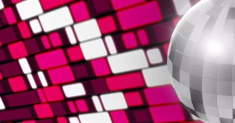 Image of disco ball and lights over colorful background Stock Photos