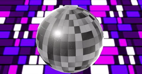 Image of disco ball and lights over colorful background Stock Photos