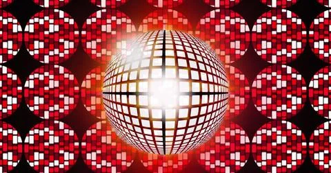 Image of disco ball and lights over colorful background Stock Photos