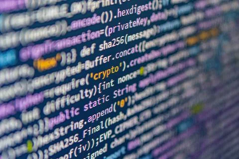 Image displays a close-up of coded C text on a computer screen, with variab.. Foto stock