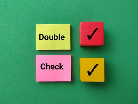 The image displays a conceptual representation of the phrase Double Check u.. Stock Photos