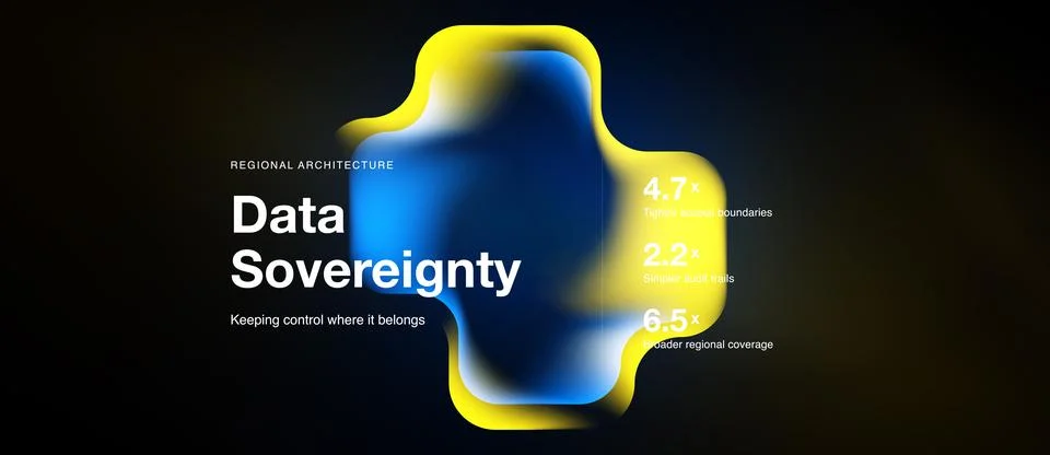 Image displays data sovereignty concept. Yellow abstract shape over dark Stock Illustration