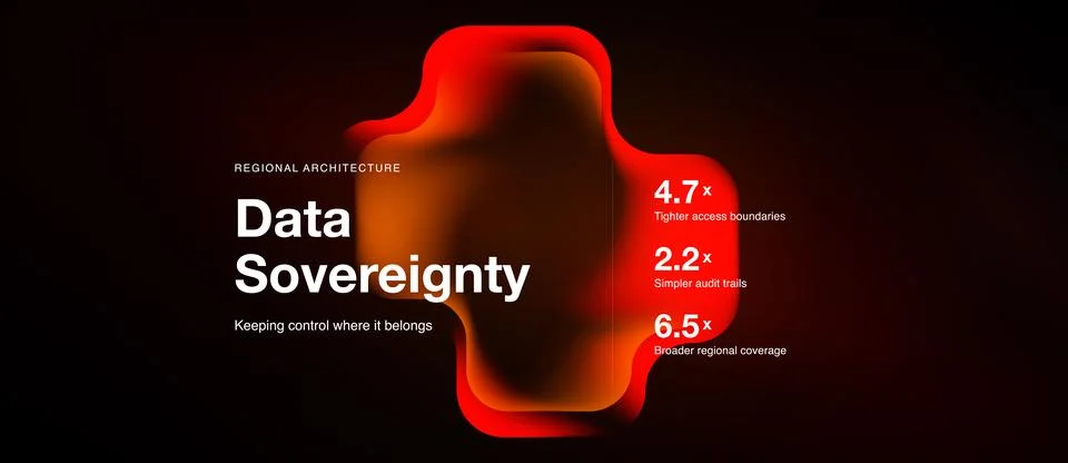 Image displays data sovereignty concept. Red abstract shape highlights key Stock Illustration