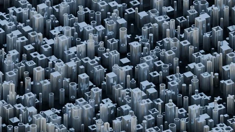 The image displays a dense, abstract arrangement of silver and gray mechanical s Stock Footage 340238086