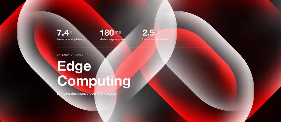 Image displays edge computing metrics. Numbers highlight latency, response .. Stock Illustration