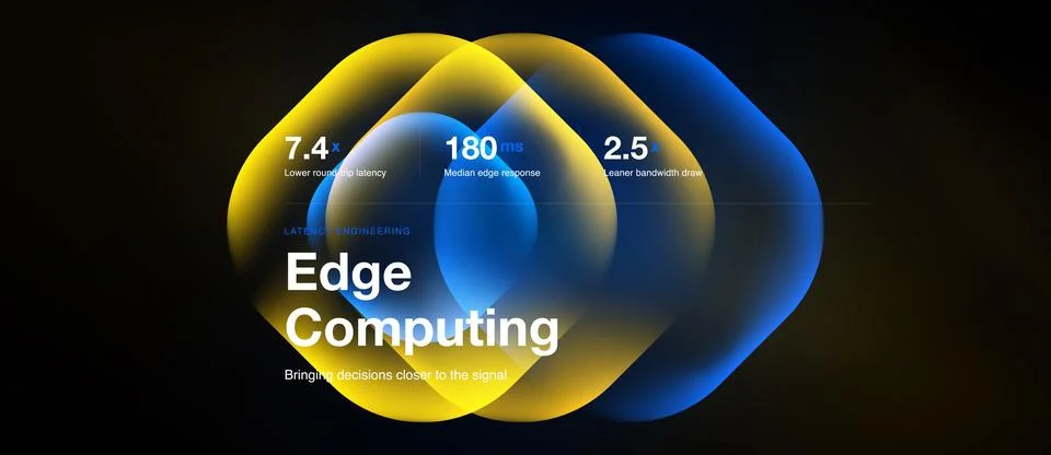 Image displays edge computing metrics. Numbers highlight latency, response .. Stock Illustration