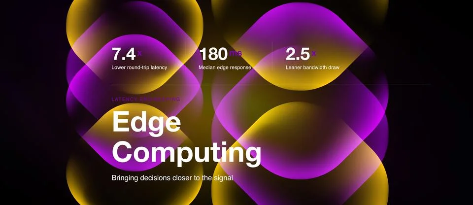 Image displays edge computing metrics. Numbers highlight latency, response .. Stock Illustration