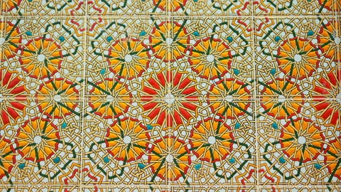 This image displays a highly detailed close-up of intricate ceramic tiles f... Stock Footage 339305253