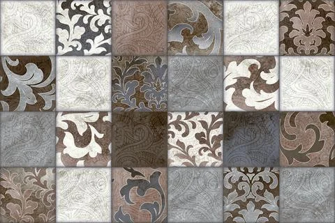 The image displays a tiled pattern with various decorative floral designs. 스톡 일러스트