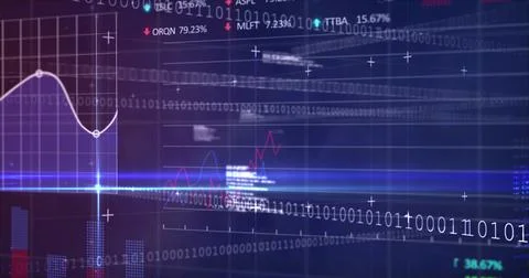 Image of diverse data and graphs processing in navy digital space Stock Illustration