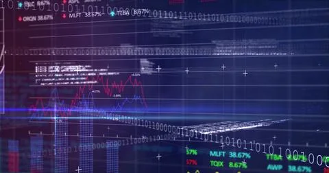 Image of diverse data and graphs processing in navy digital space Stock Illustration