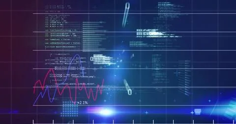 Image of diverse data and graphs processing in navy digital space イラスト素材