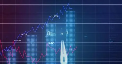 Image of diverse data and graphs processing in navy digital space Stock Illustration