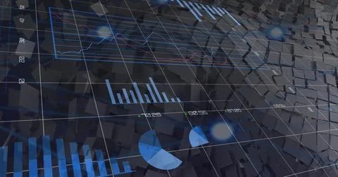 Image of diverse data and graphs on digital screen Stock Illustration