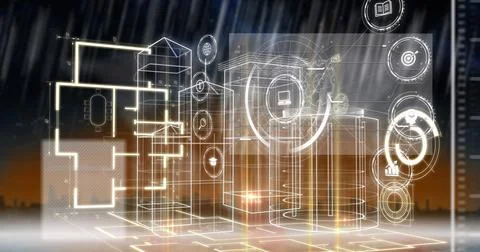 Image of diverse data and icons over digital screen 스톡 사진