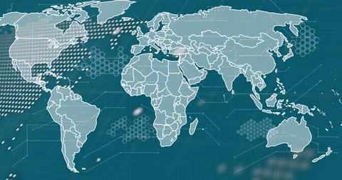 Image of diverse data over world map on green background Ilustração Stock