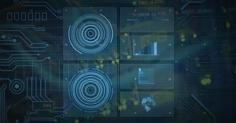 Image of diverse data processing on digital screen 写真素材