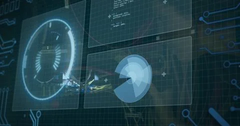 Image of diverse data processing on digital screen Stockfoto's