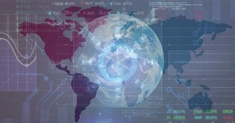 Image of diverse data processing over globe Stock Illustration