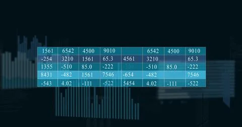 Image of diverse graphs and financial data on black background イラスト素材