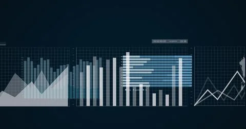 Image of diverse graphs on black background Stock Illustration