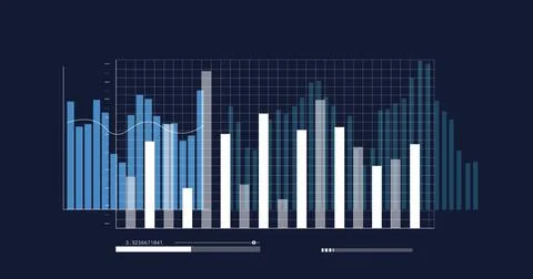 Image of diverse graphs on navy background Stock Illustration